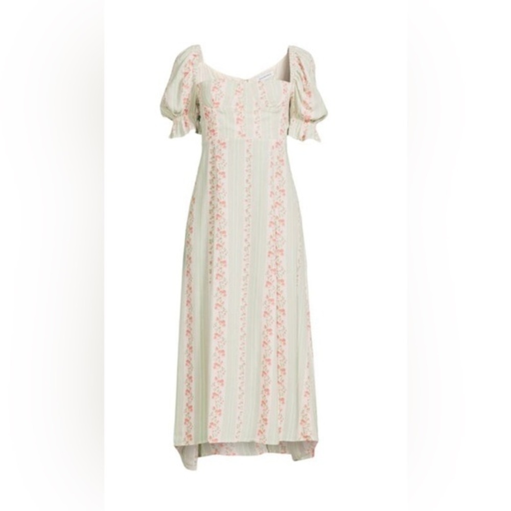 WeWoreWhat Rosewood Multi Puff Sleeve Victorian Floral Stripe MIDI Dress  size 2